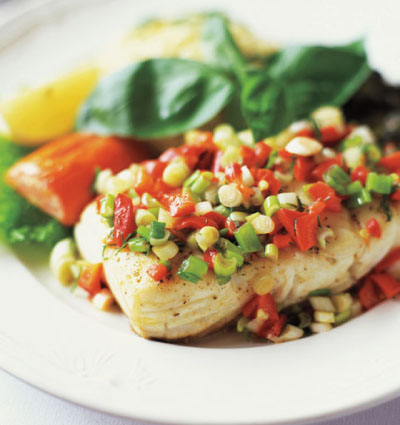 Baked Cod with Red Pepper-Scallion Relish