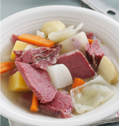 Corned Beef with Vegetables and Mustard-Dill Sauce
