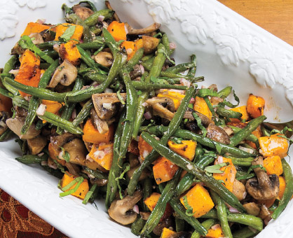 Roasted Butternut Squash, Green Beans & Mushrooms with Basil-Shallot Vinaigrette